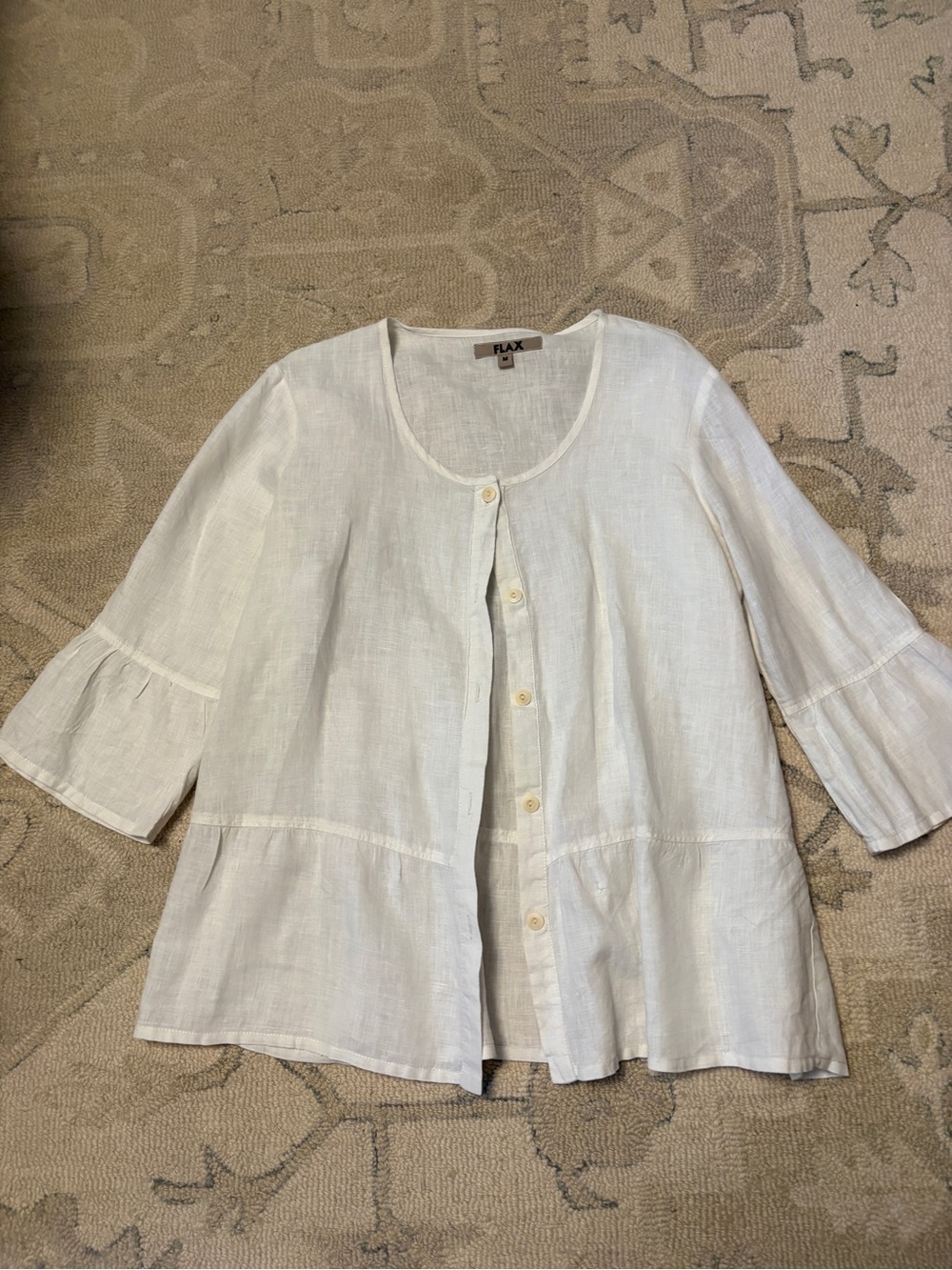 FLAX by Jeanne Engelhart Cream linen Button Front Top